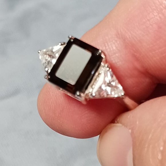 Vintage 90s Sterling Silver Smoky Quartz CZ Cocktail Ring Size 7.5 - Picture 3 of 16